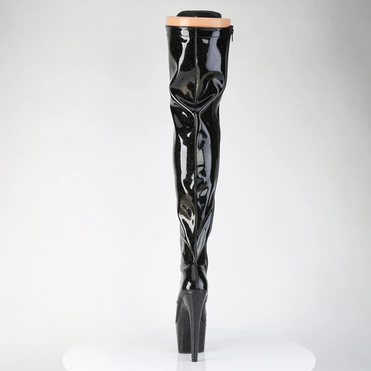 Business Meeting ADORE-3020GP Black Glitter Pat Thigh Boots