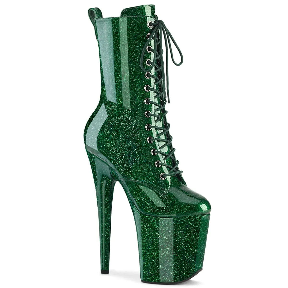 FLAMINGO-1040GP Platform Shoes Emerald Green Glitter Patent M Fiber Mix Ring Walk