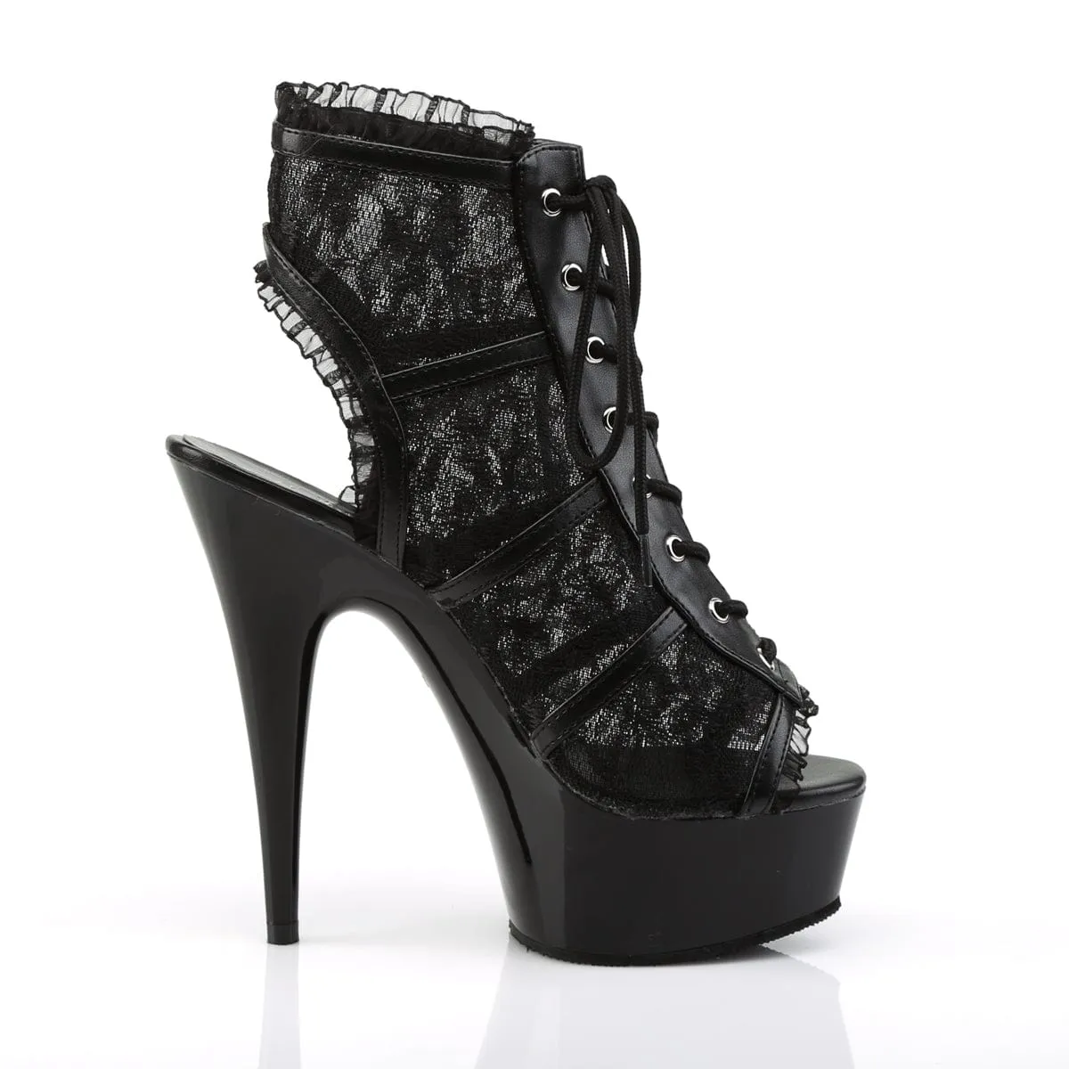 DELIGHT-696LC Black Mesh-Lace/Black Night Out Durable Leather
