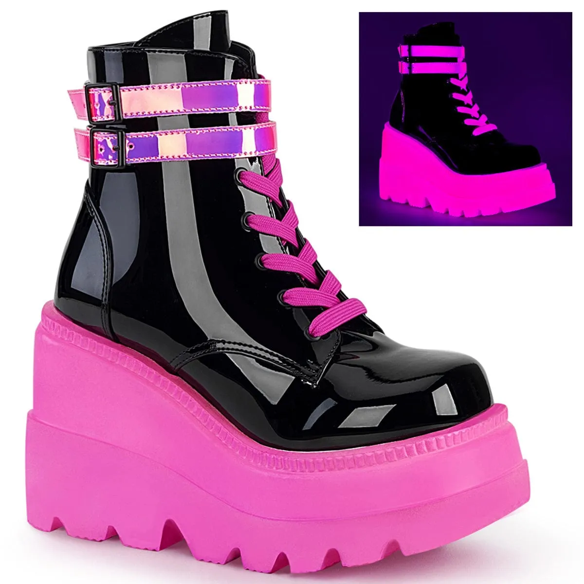 SHAKER-52 Black Patent -UV Neon Pink Built For Work