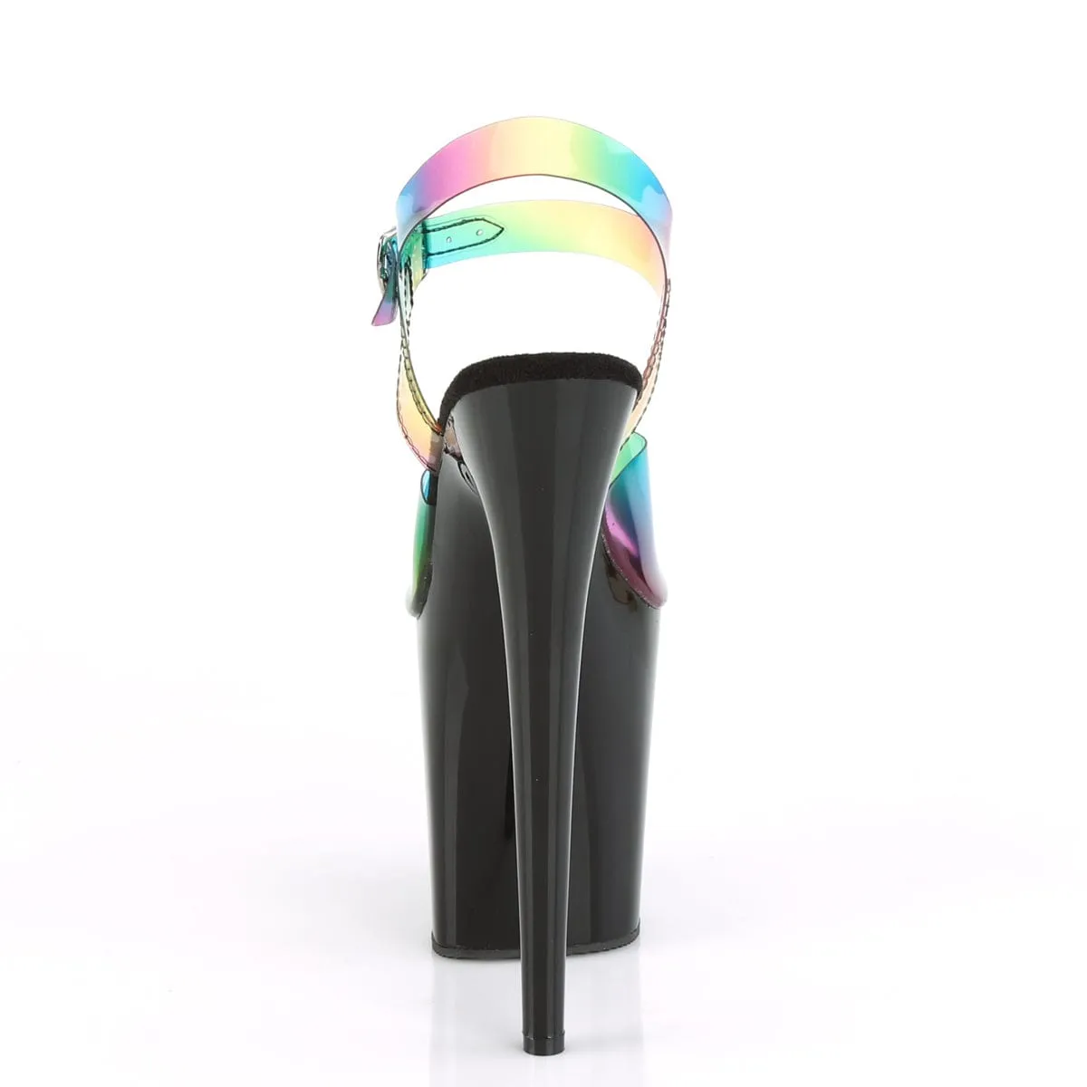 FLAMINGO-808RB Rainbow PVC/Black wedge sandals Wraparound Strap