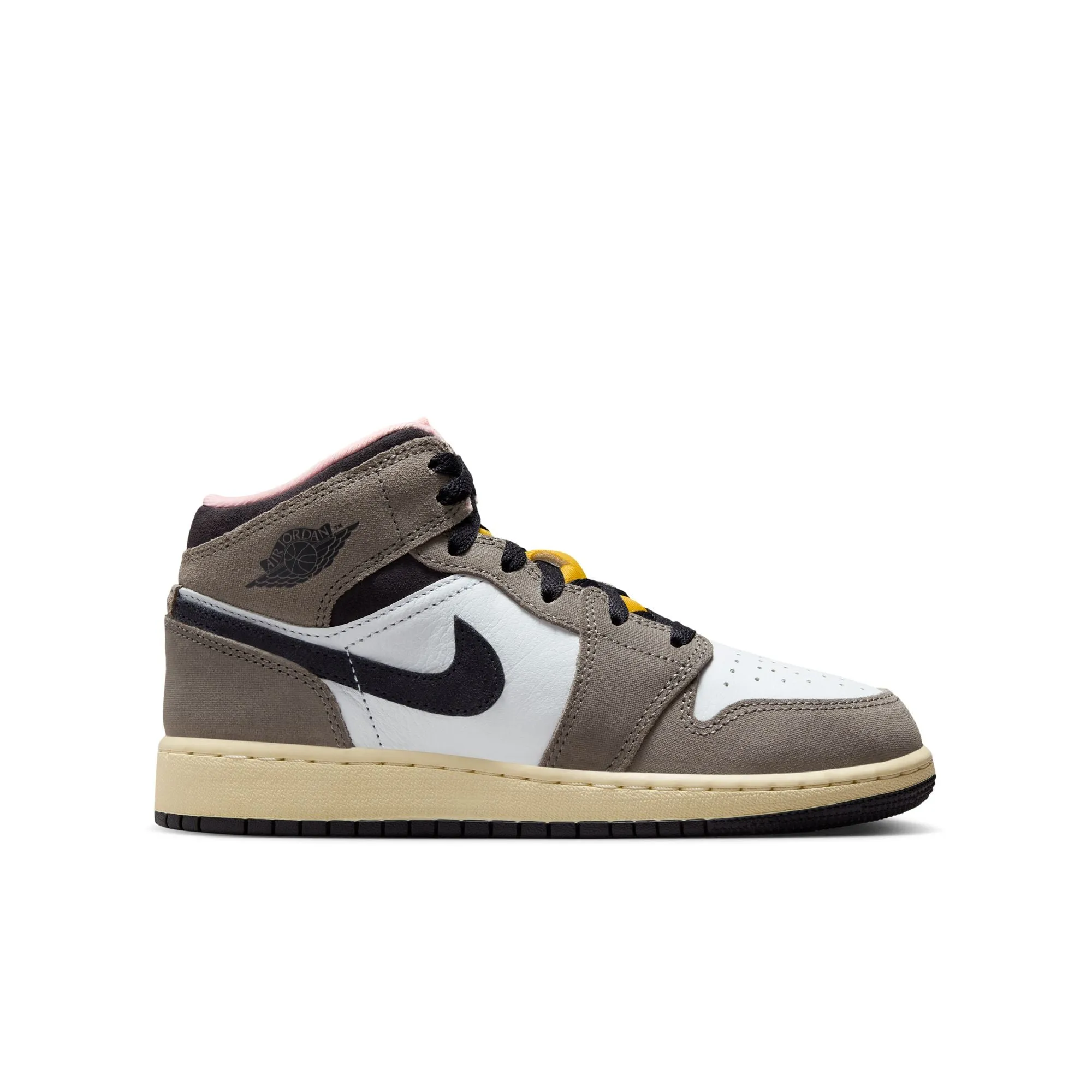 Shockproof Gym Quick Air Jordan 1 Mid SEBig Kids' ShoesColor:White/oil Grey-cave Stone-dark Sulfur HQ2014-100