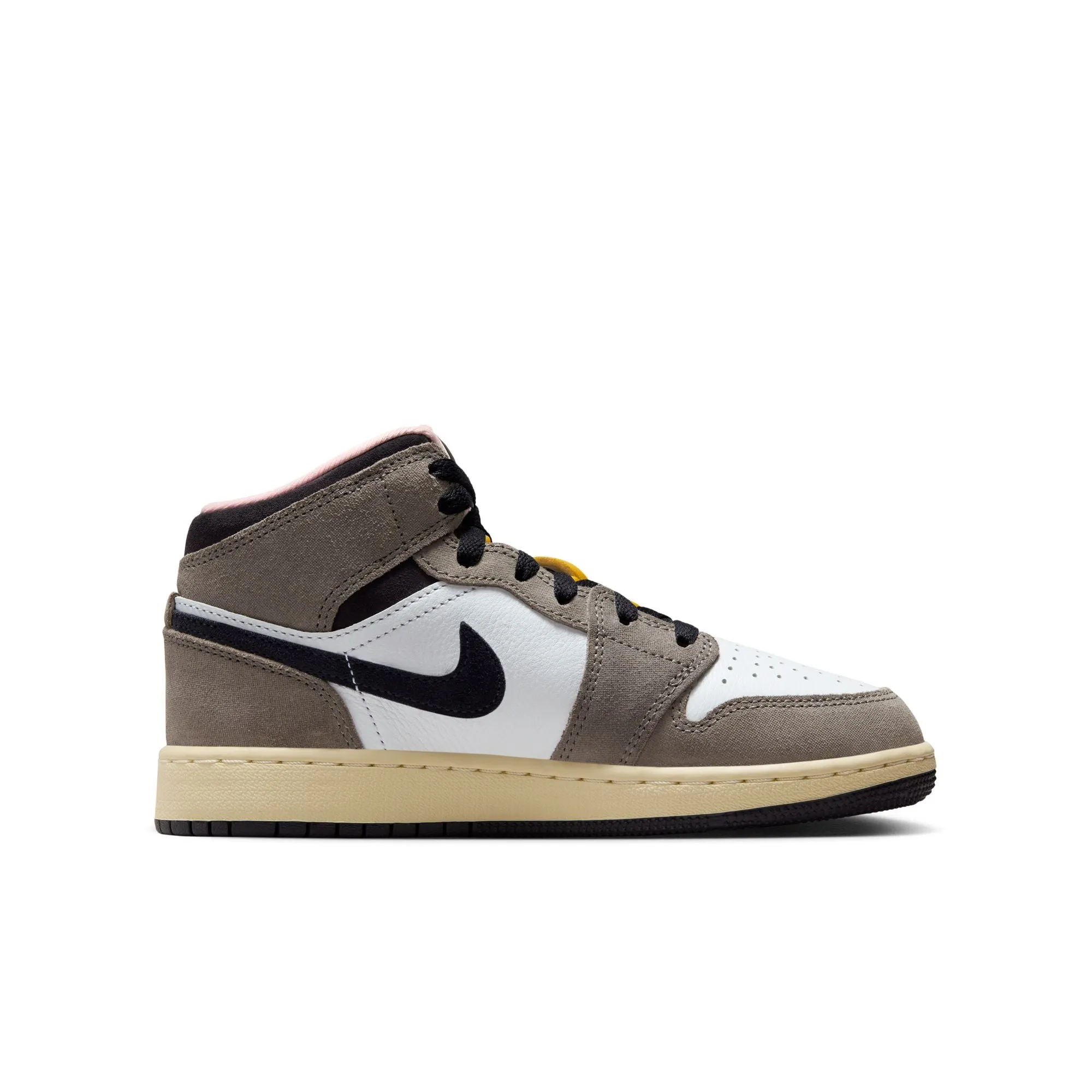 AI Path Air Jordan 1 Mid SEBig Kids' ShoesColor:White/oil Grey-cave Stone-dark Sulfur HQ2014-100
