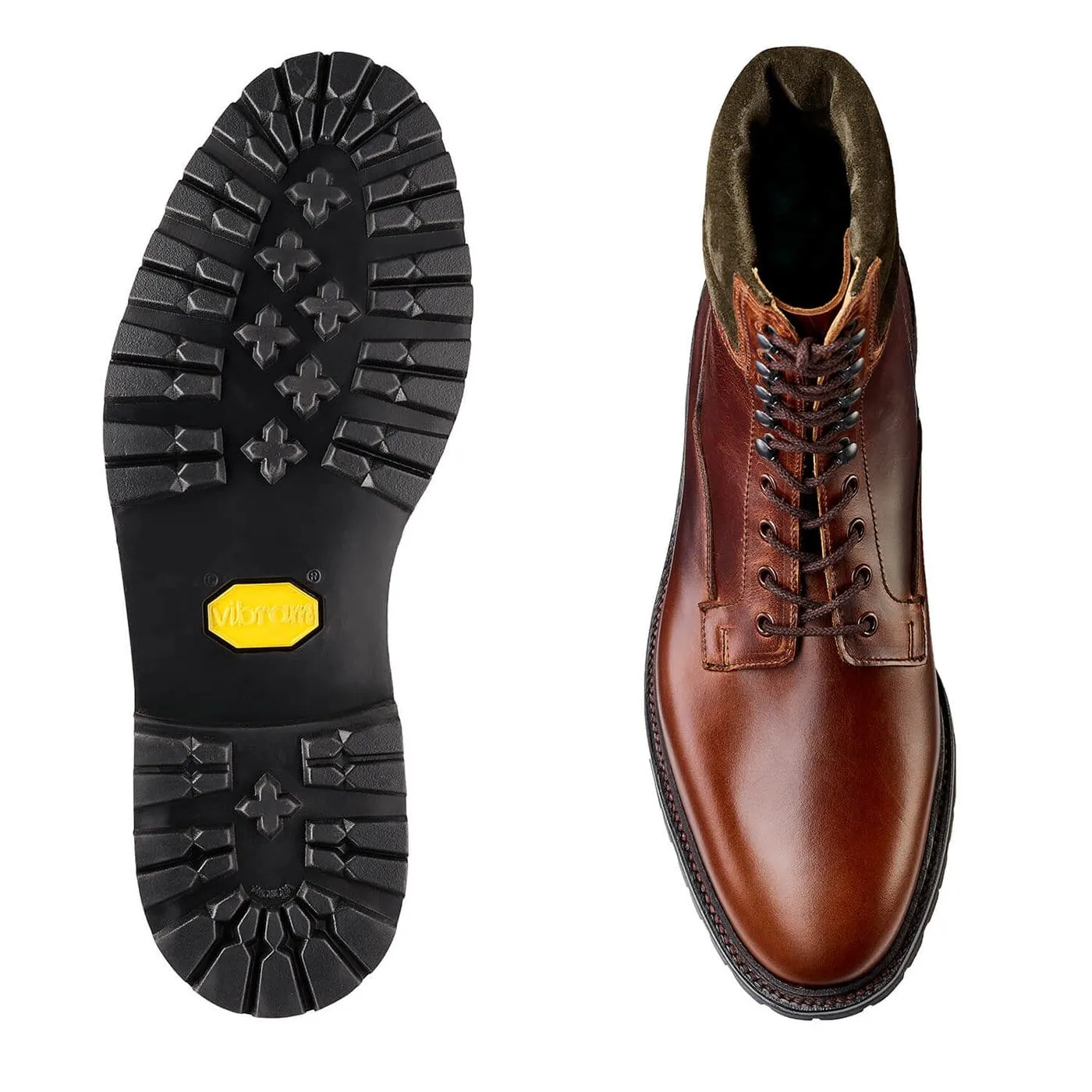 Ross Chocolate Hurricane Hide & Earth Green Suede Collar Sleek Comfort Moisture-wicking