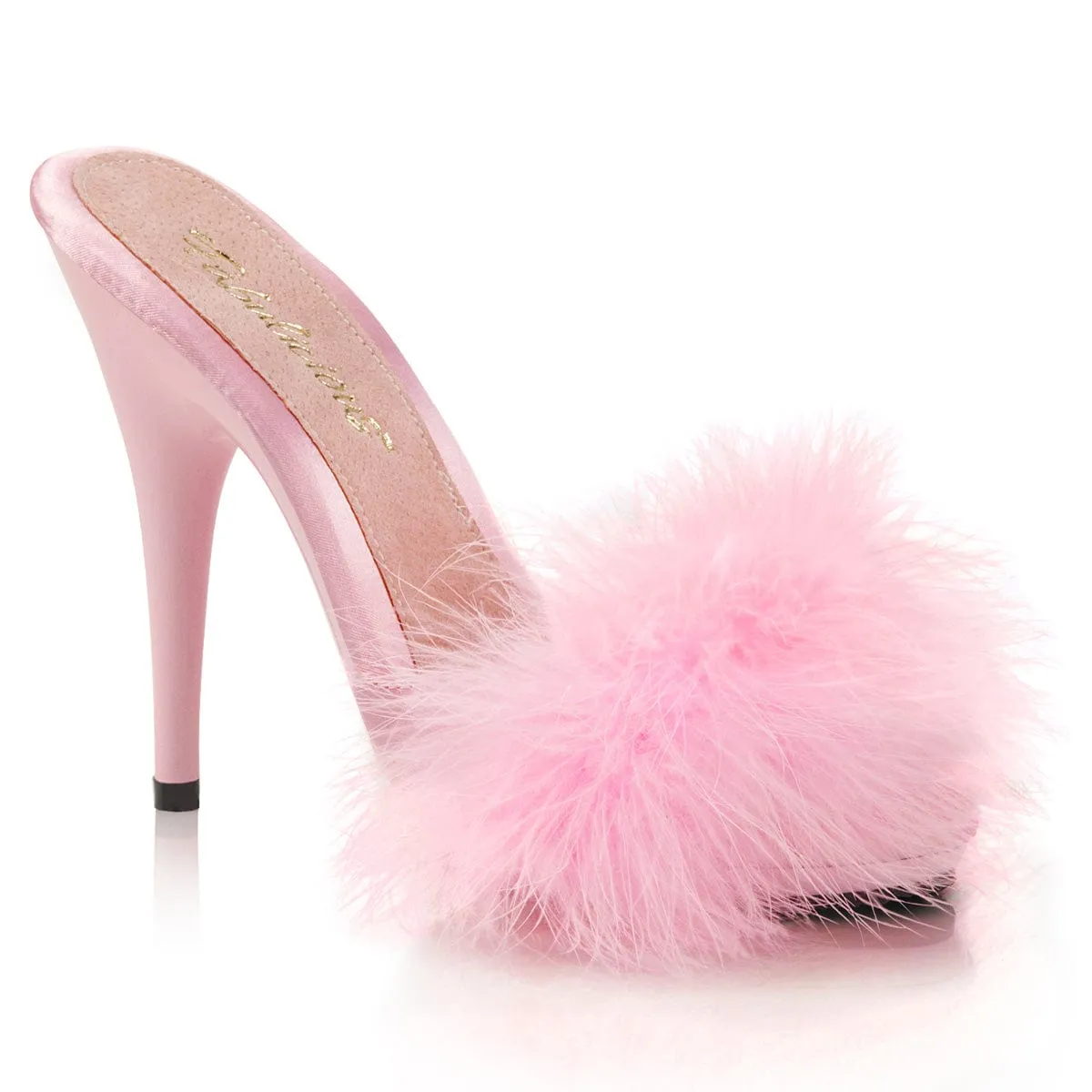 POISE-501F Baby Pink Satin-Marabou Fur/Baby Pink Party Shoes Classic Bridal Sandals