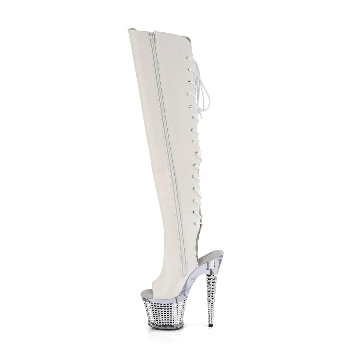 SPECTATOR-3019 White Faux Leather/Clear-Silver Chrome Quality craftsmanship