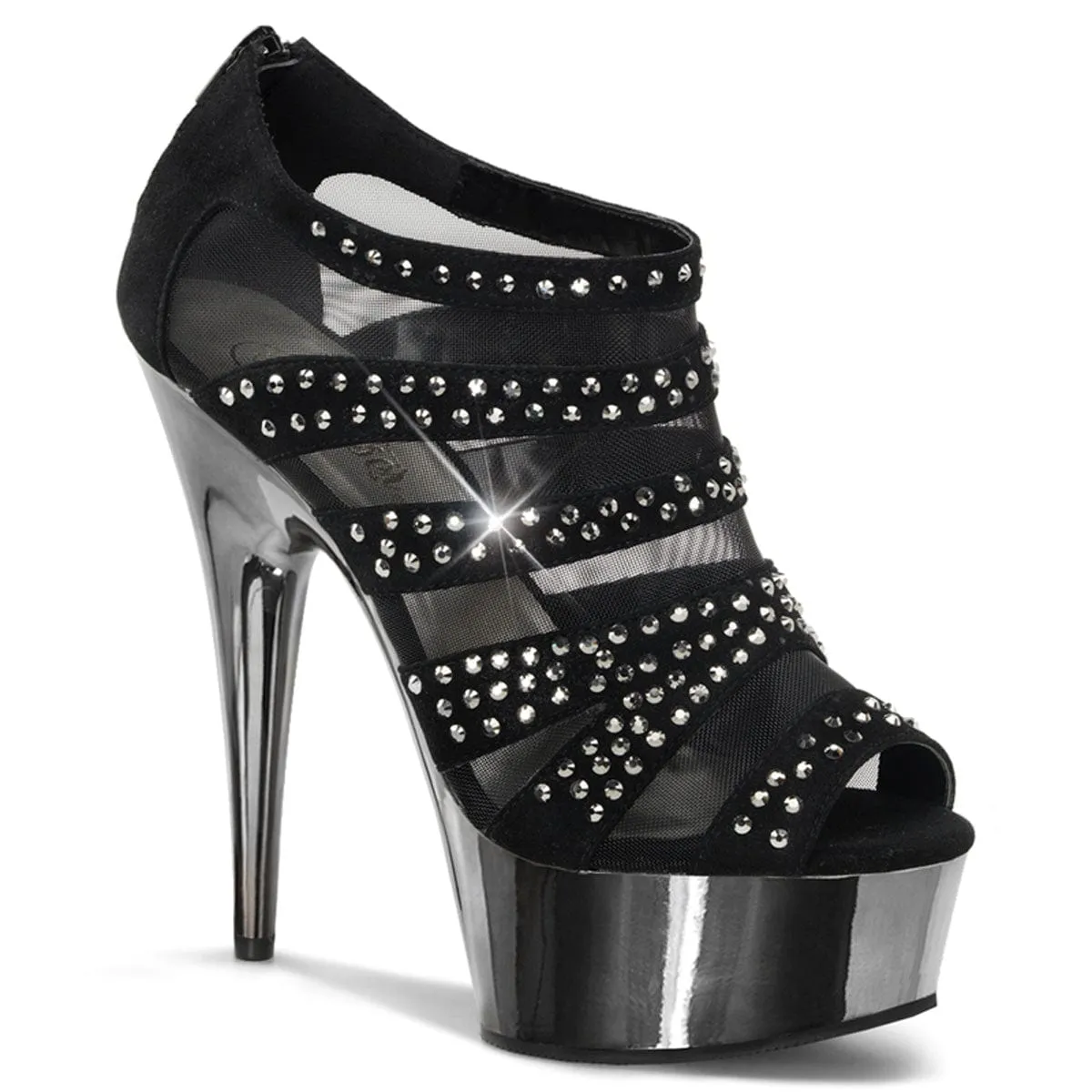 hypoallergenic material Outdoor Ready DELIGHT-600-8 Black Vegan Suede/Pewter Chrome Platform Heels
