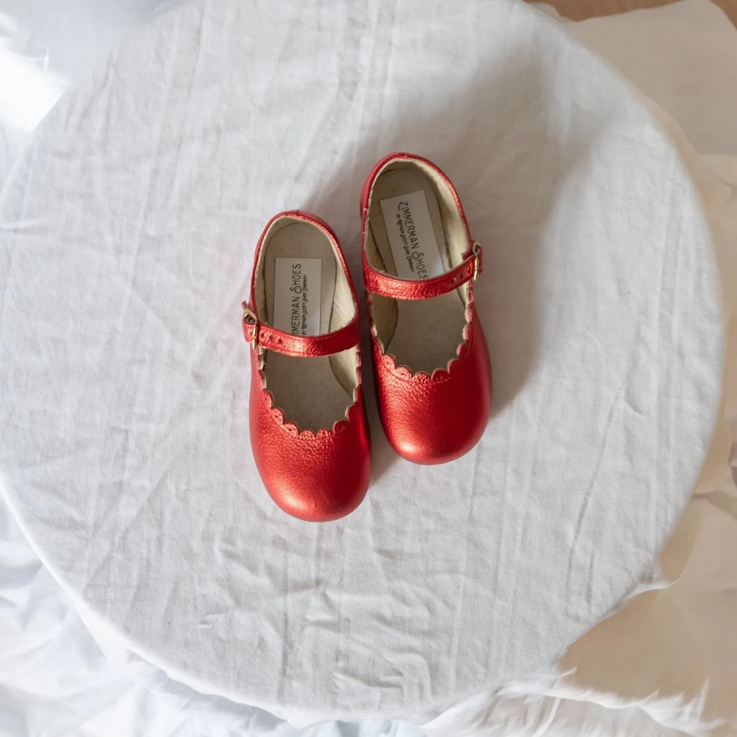 Scalloped Mary Jane - Red Metallic Arch Support Health Focused