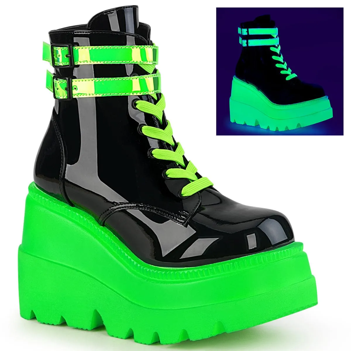 SHAKER-52 Black Patent -UV Neon Green Orthopedic Design