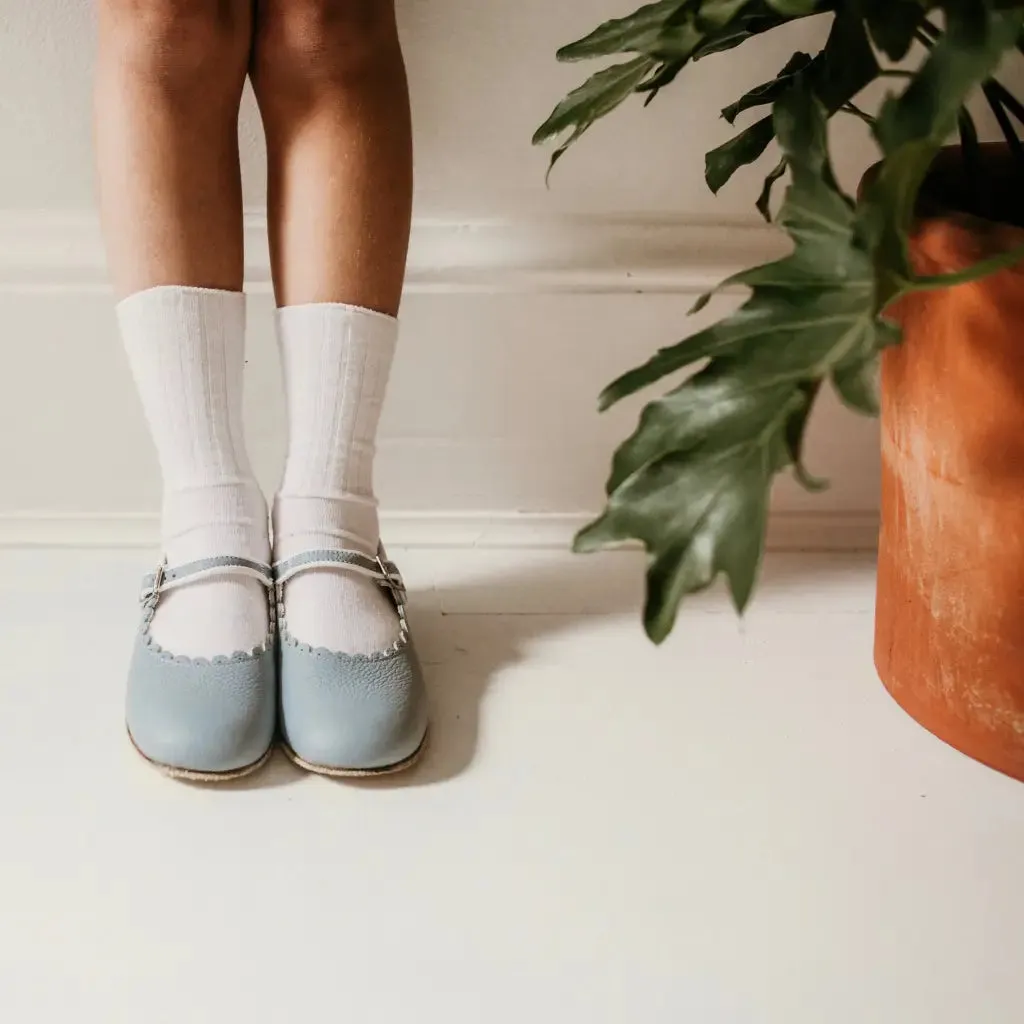 Dual Tone Comfortable Design Scalloped Mary Jane - Pale Blue