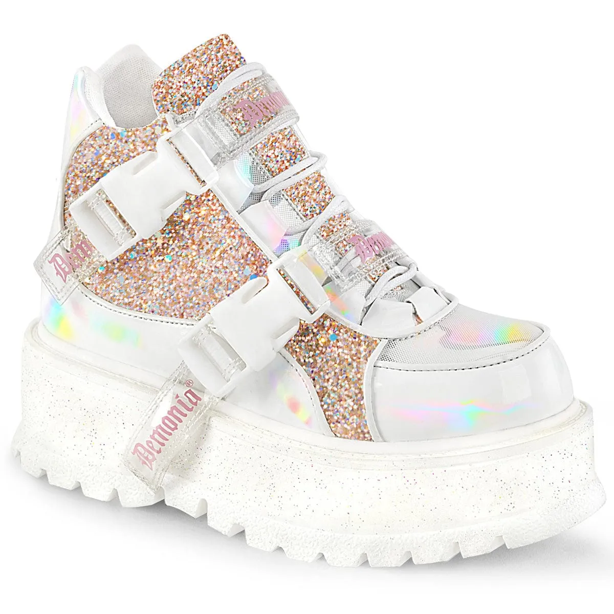 SLACKER-50 White Hologram graphic Patent -Baby Pink Multi Glitter Multi Purpose