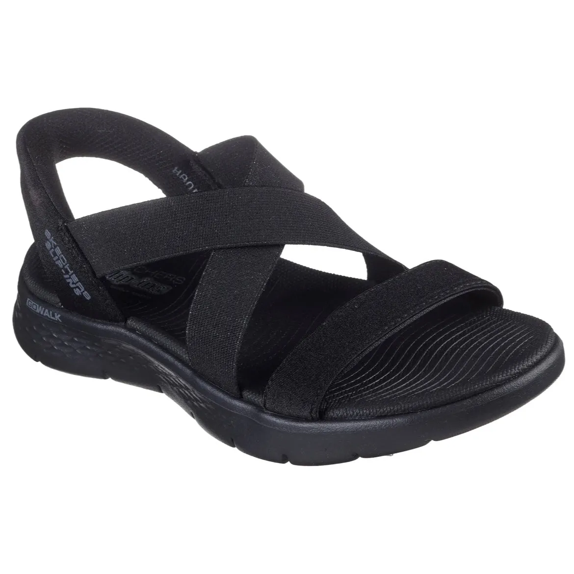 Cushioned Comfort Comfortable Casual Shoes Slip-ins: GO WALK Flex Sandal - Glimmer - Black