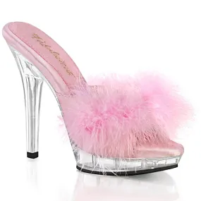Wedge Wedding Shoes Classic Footwear LIP-101-8 Baby Pink Satin-Fur/Clear