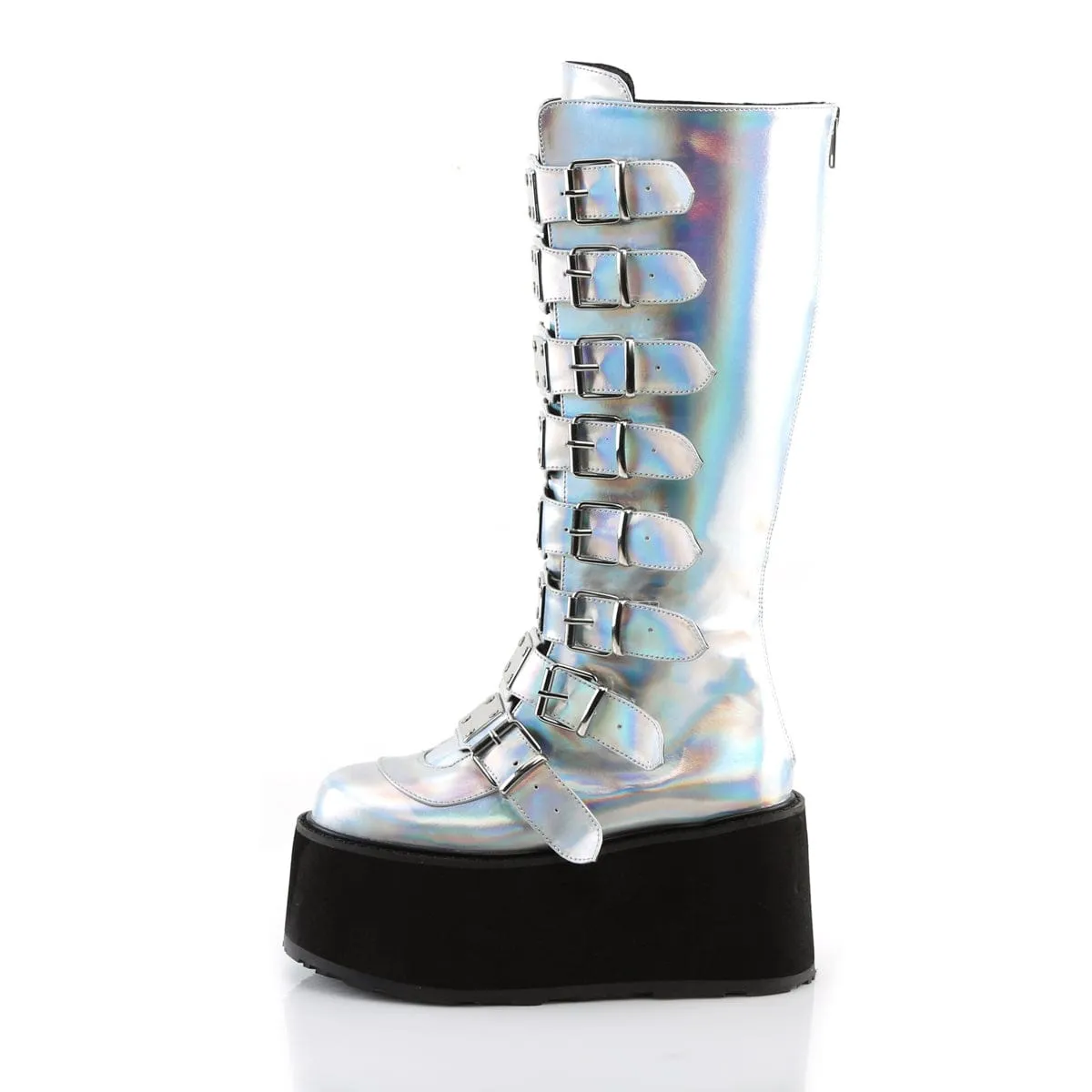 DAMNED-318 Silver Hologram Knee Boots Power Flow