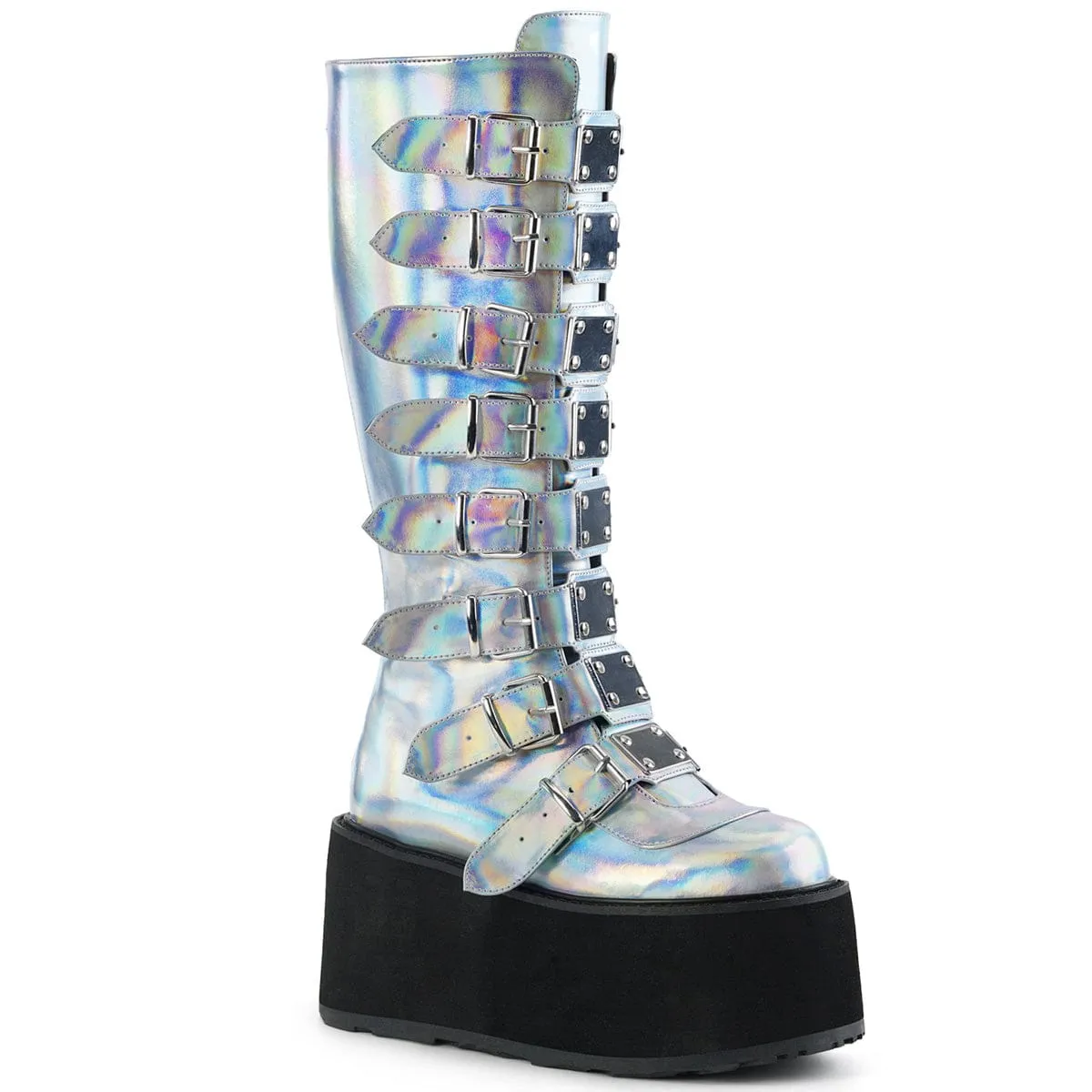 DAMNED-318 Silver Hologram Knee Boots Wild Edge Water Wall