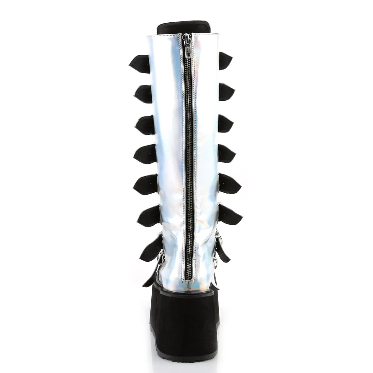 DAMNED-318 Silver Hologram Knee Boots Firm Hold