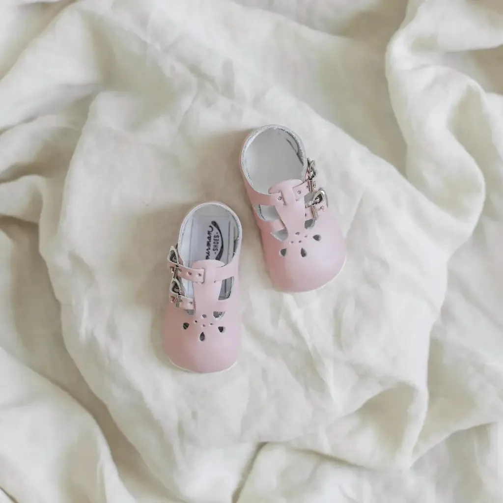 Cushioned Midsole Primary - school - sized shoes Soft Soled Double T-Strap - Pink