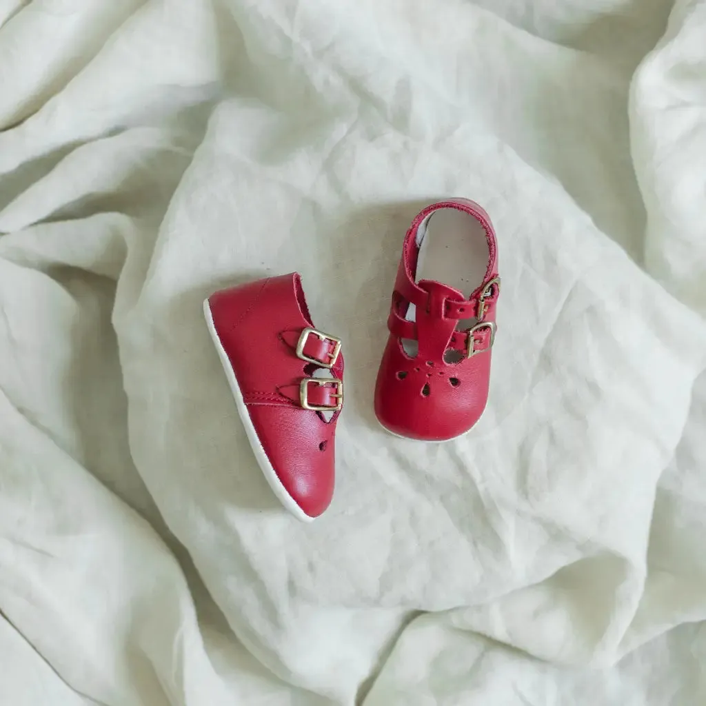 Soft Soled Double T-Strap - Red Durable Construction Soft Interior