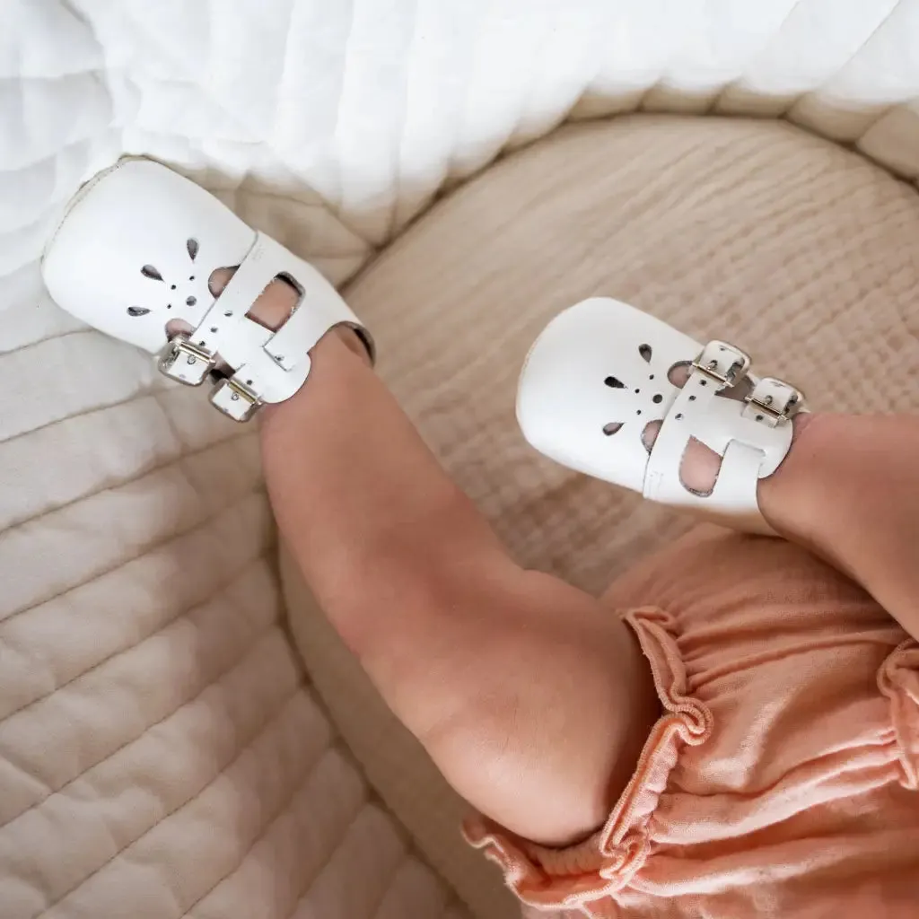 Soft Soled Double T-Strap - White Kids' slippers Elastic laces