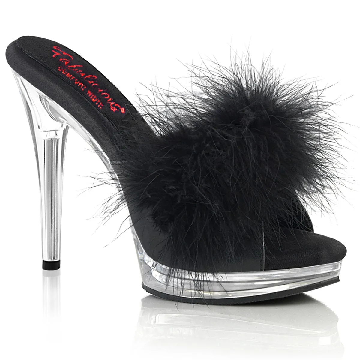 Clear Heels GLORY-501F-8 Black Faux Leather-Fur/Clear