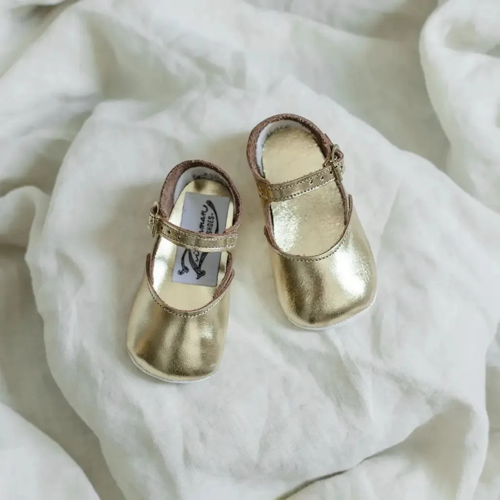 Strong Grip Soft Soled Mary Jane - Gold (White Soles)
