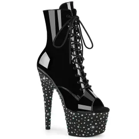 Height Plus Elegant Mood STARDANCE-1021 Platform Shoes Black Patent Black-Silver Multi Rhinestone