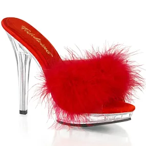 LIP-101-8 Red Satin-Fur/Clear Open Toe Sandals