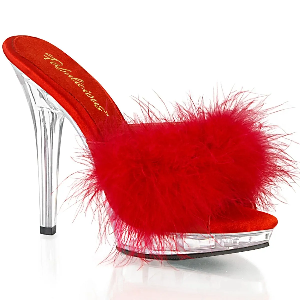 LIP-101-8 Red Satin-Fur/Clear Open Toe Sandals