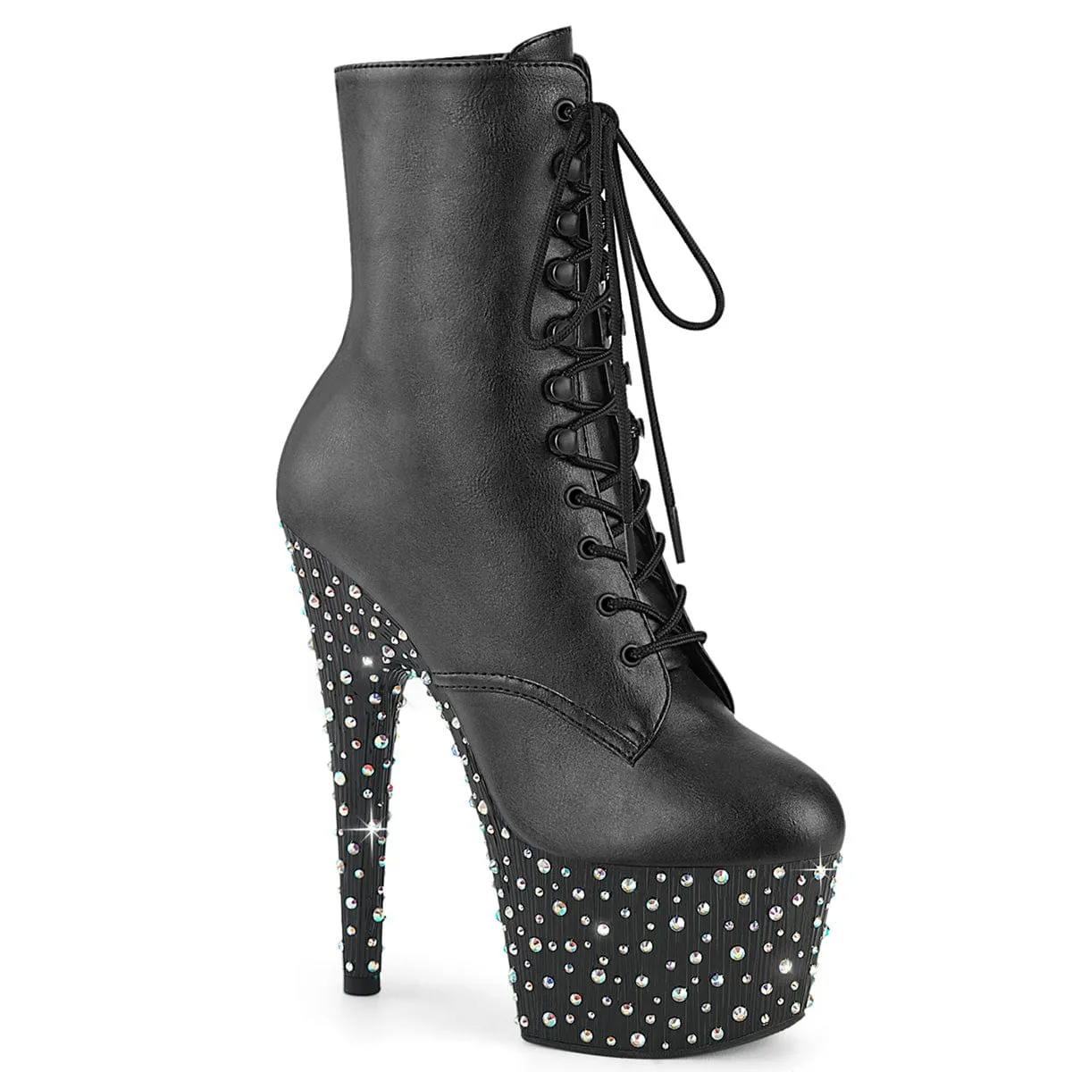 Stone Glam STARDANCE-1020 Platform Shoes Black Faux Leather/Black-Silver Multi Rhinestone