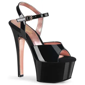 ASPIRE-609TT Black Patent/Black-Rose Gold Chrome Open Heel Shoes Modern Look