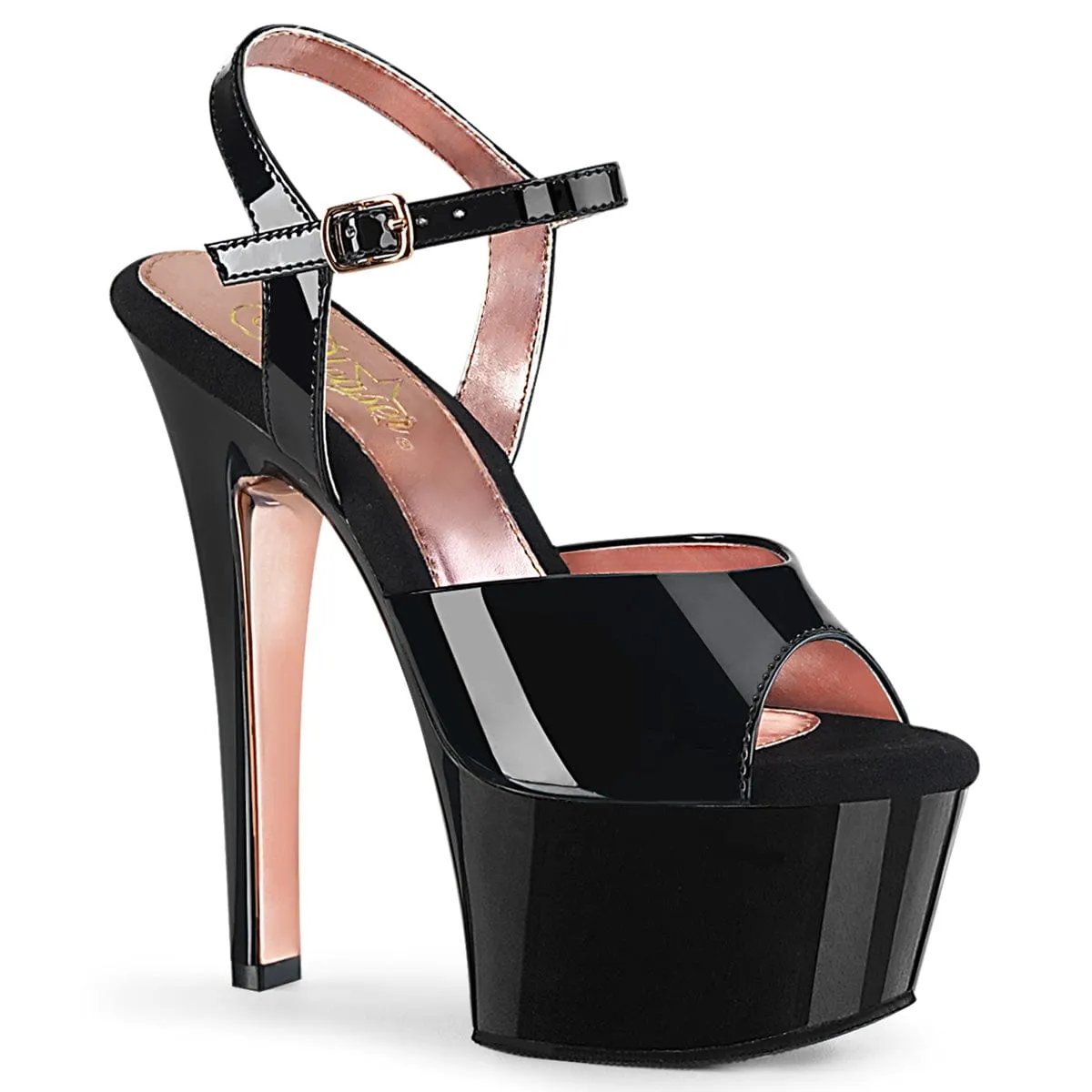Smart Pumps Open Toe Shoes ASPIRE-609TT Black Patent/Black-Rose Gold Chrome