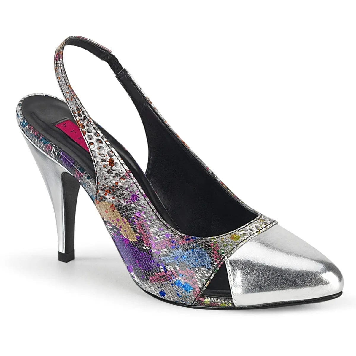 Sleek Heeled Sandals DREAM-405 Multi-Color Snake Print-Silver Metallic Pu