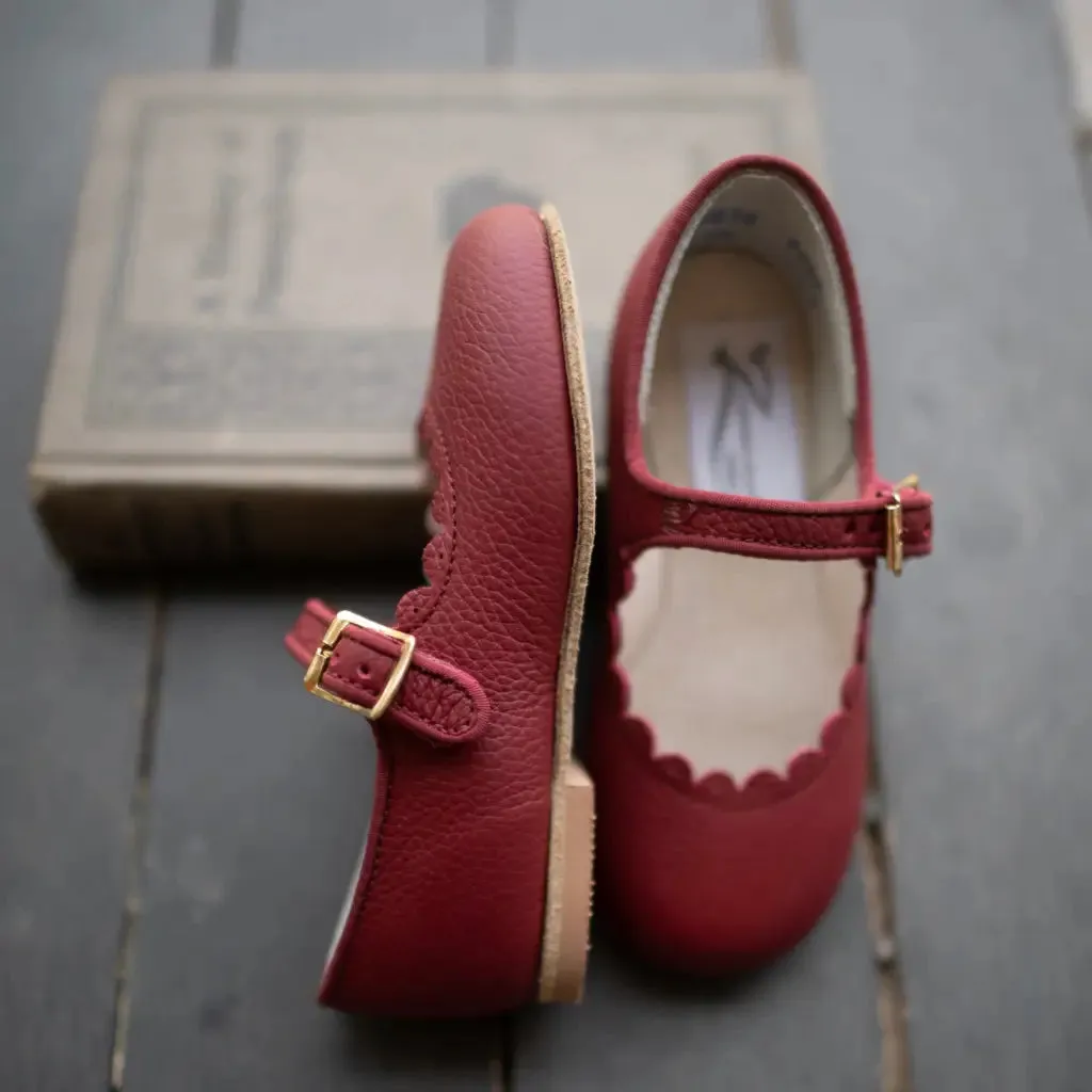 Scalloped Mary Jane - Burgundy Denim Cool