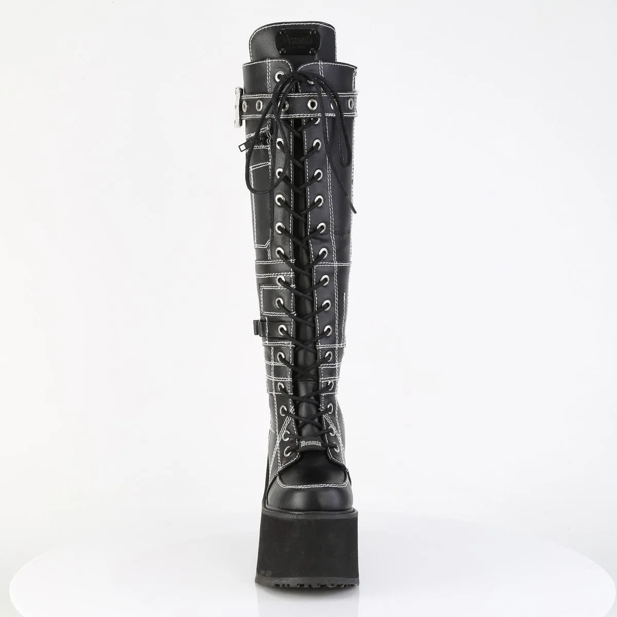 SWING-260 Black Vegan Leather Knee High Boots Secure fit Trend Hot