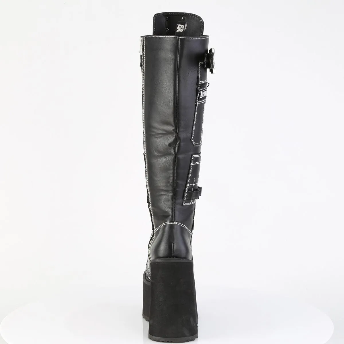 SWING-260 Black Vegan Leather Knee High Boots Beach Vibe Office Cool