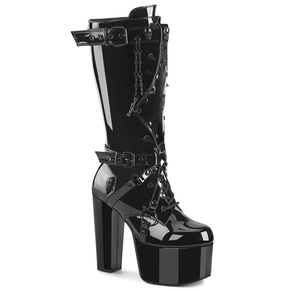 TORMENT-218 Black Patent Breathable Uppers Buckle Closure