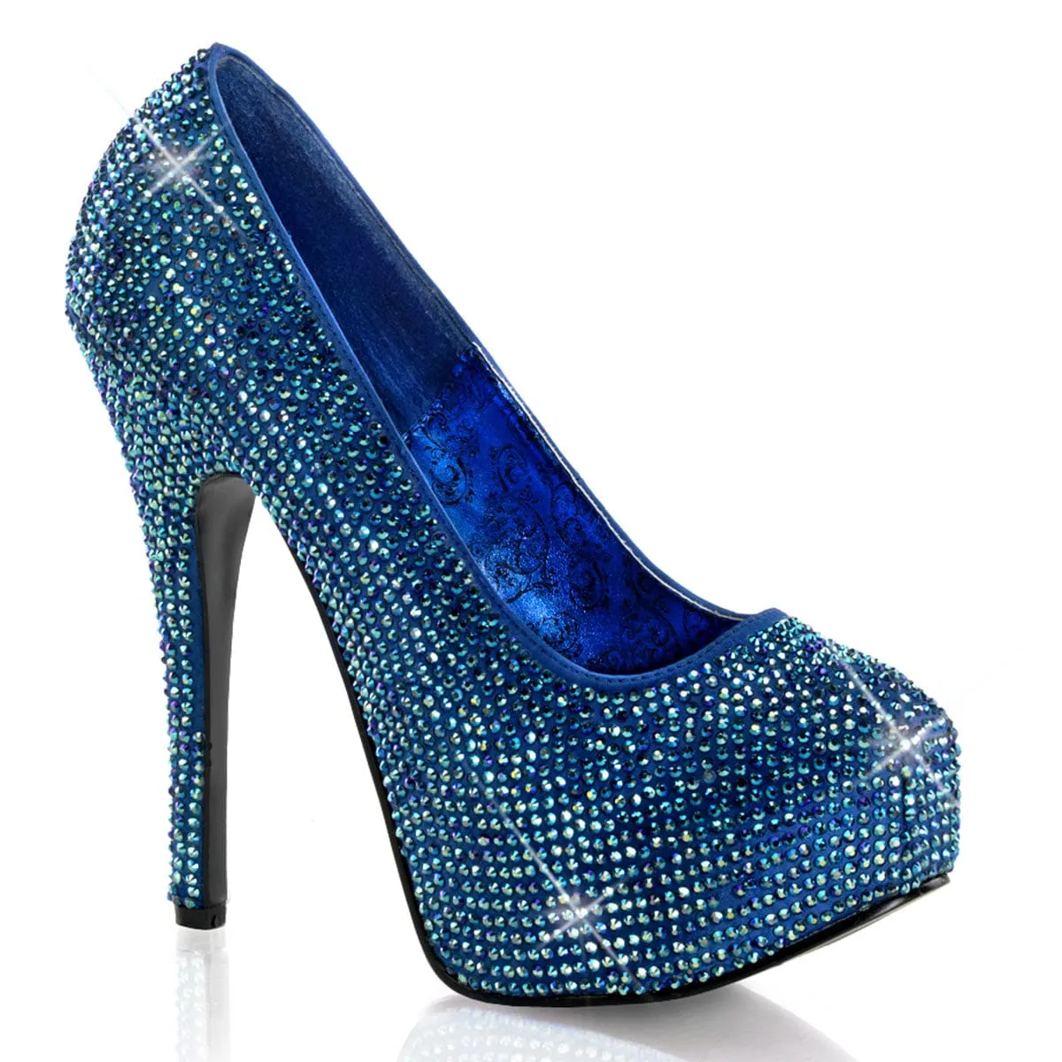 Slip Resistant Outsole Textured Surface TEEZE-06R Blue Satin-Iridescent Rhinestones