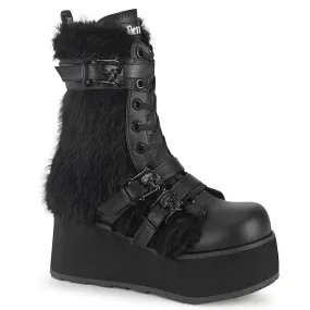 TRASHVILLE-218 Black Vegan Leather-Faux Fur Tough