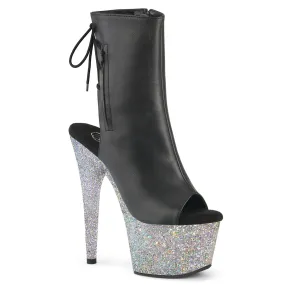 ADORE-1018LG Black Faux Leather/Silver Multi Glitter Farmer