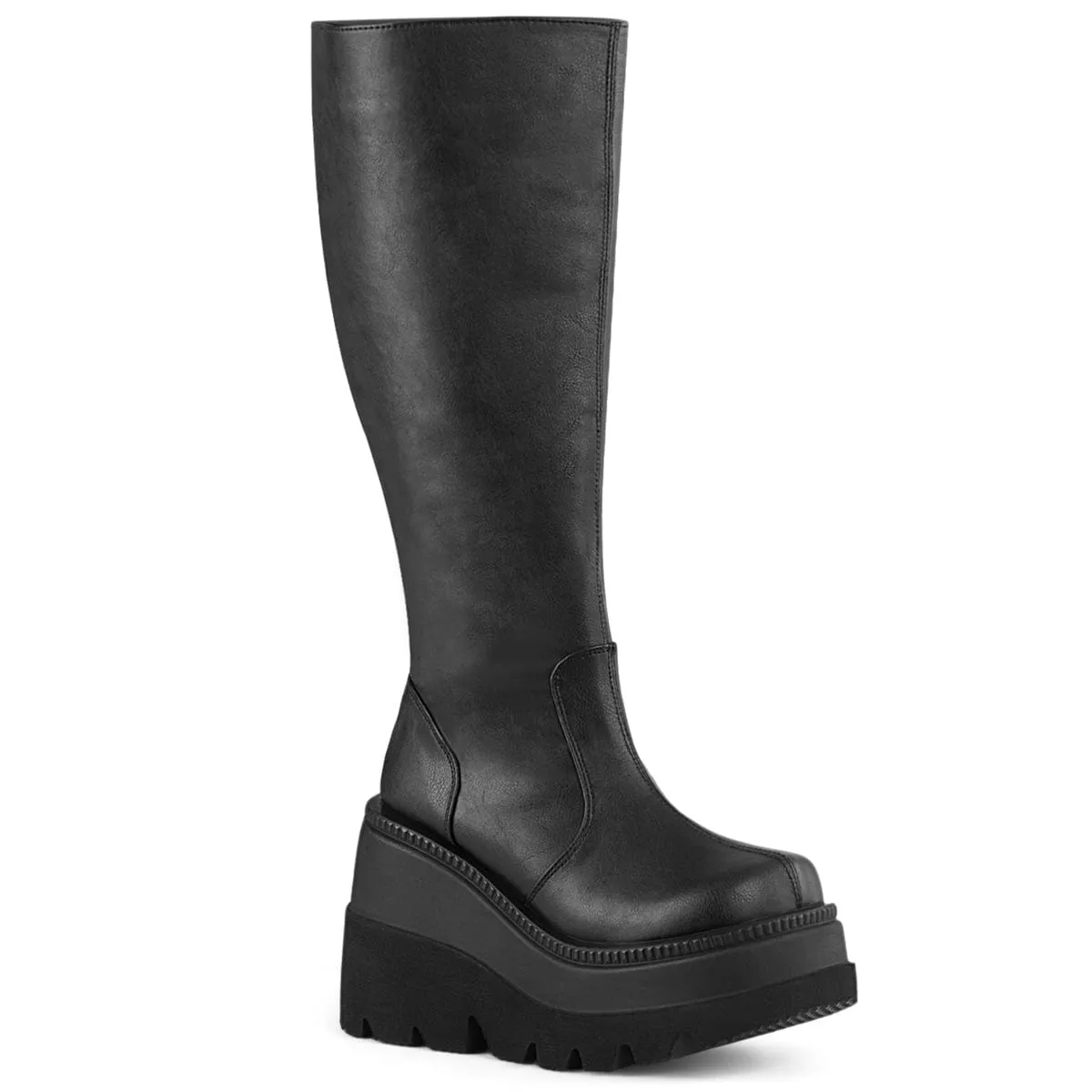 SHAKER-100WC Black Vegan Leather Easy Slip Boots Dark Tone