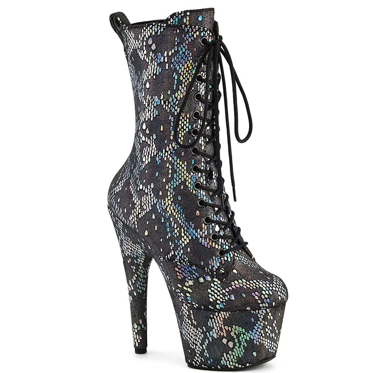 Dinner Look ADORE-1040S Platform  Silver Metallic Hologram Snake Print Fabric/