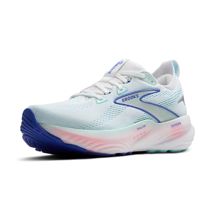 heel - cushion shoes running shoes for men in their 60s Women's Glycerin 22 - White / Limpet Shell / Amparo Blue
