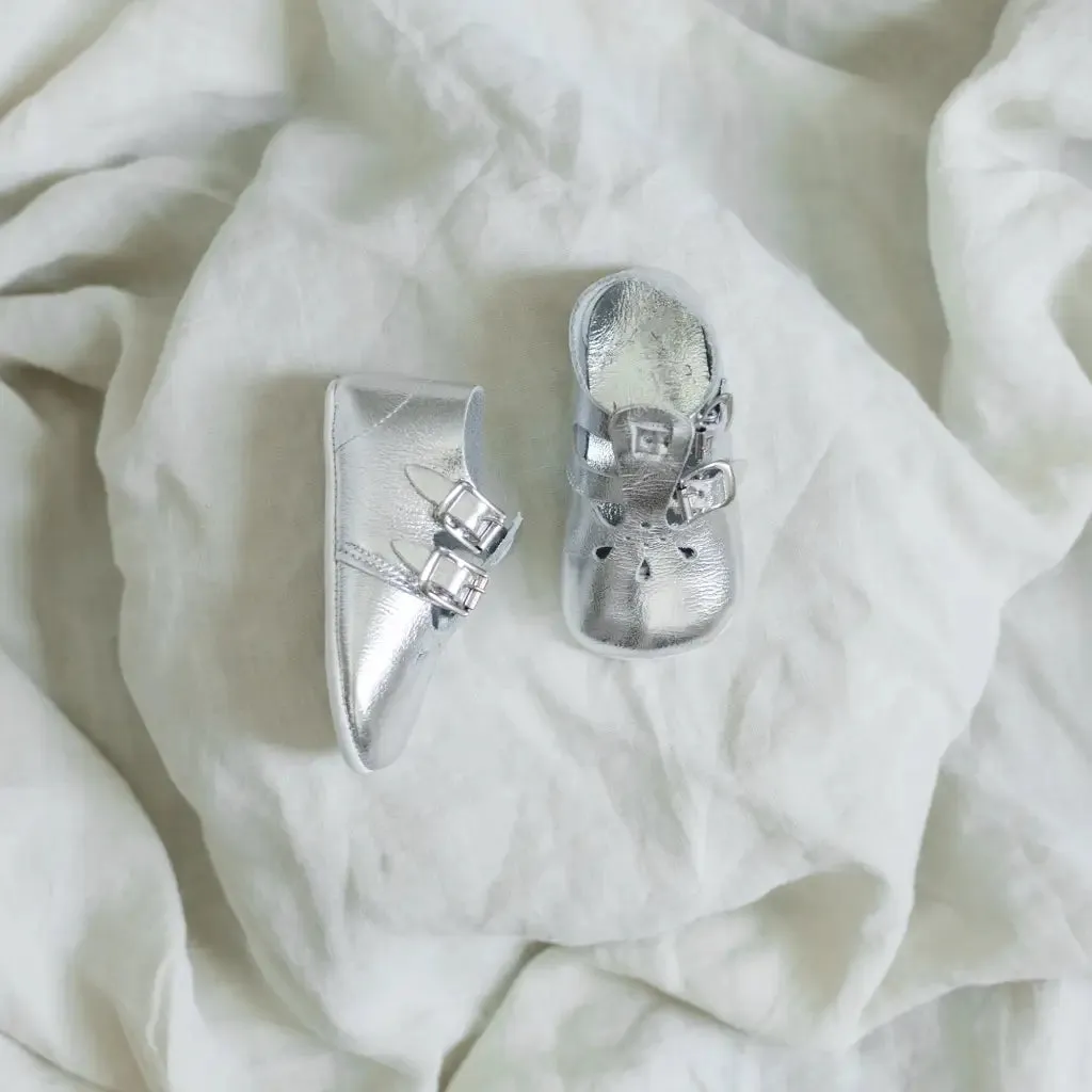 Elastic laces Cool kids' shoes Soft Soled Double T-Strap - Silver