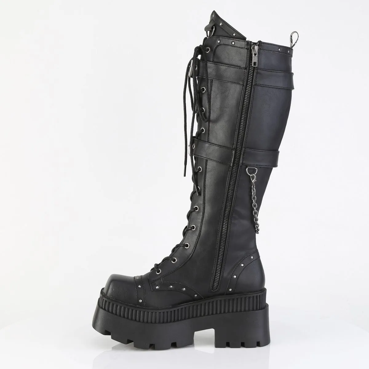 All-Season Protection WRATH-205 Black Vegan Leather Knee High Boots