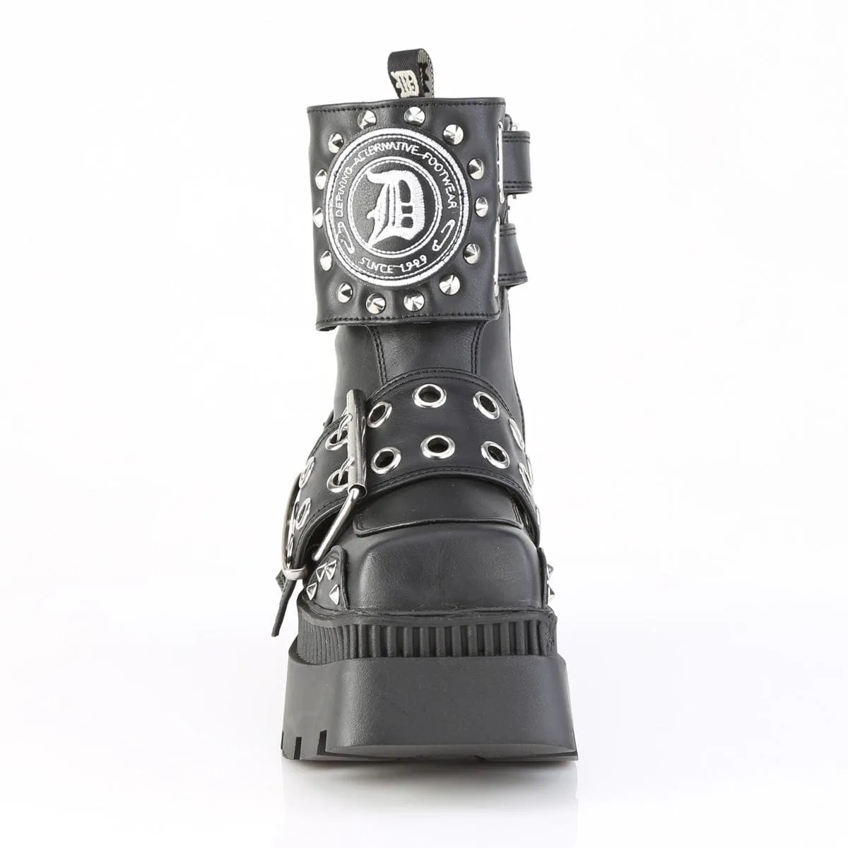 WRATH-58 Black Vegan Leather Ankle Boots Slim Profile Sturdy