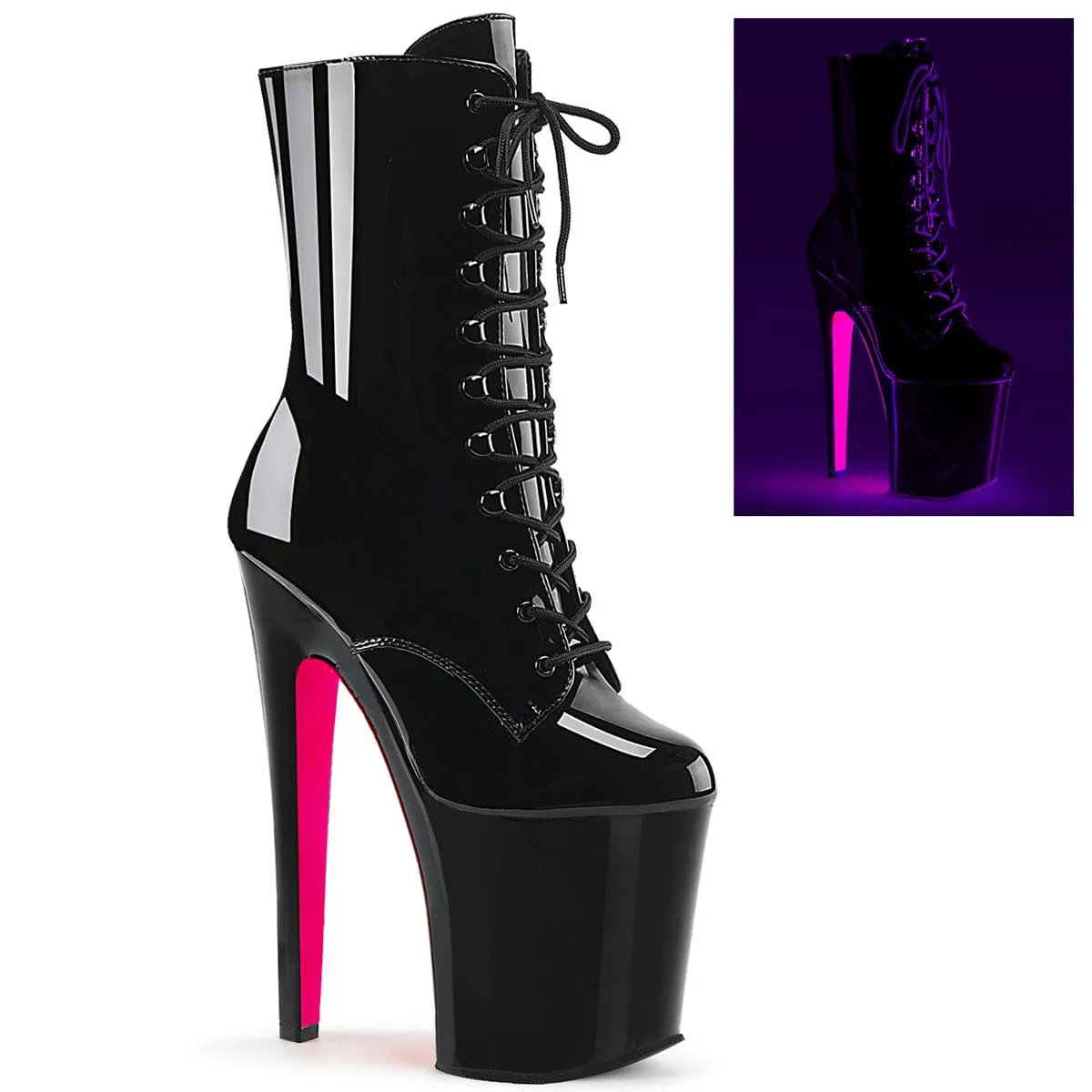 XTREME-1020TT Black Patent/Black-Neon Hot Pink Secure Step Buckle Shine