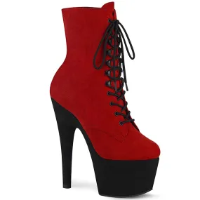 ADORE-1020FSTT Red Faux Suede/Black Faux Suede Wide Sole soft feel